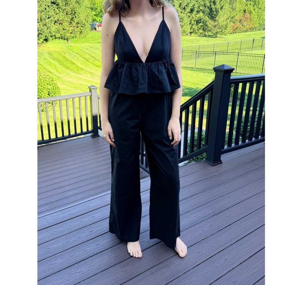 Fashion Nova Peplum V-Neck Wide Leg Jumpsuit Date Night Edgy Womens S Black